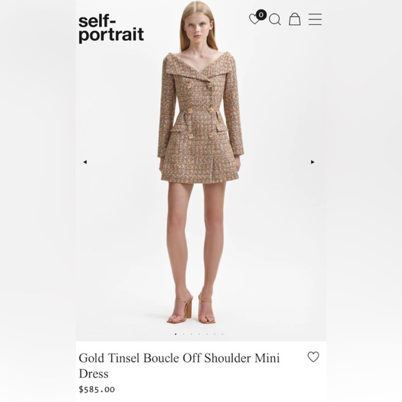 Self Portrait Gold Tinsel Boucle Off Shoulder Mini Dress - Picture 2 of 4